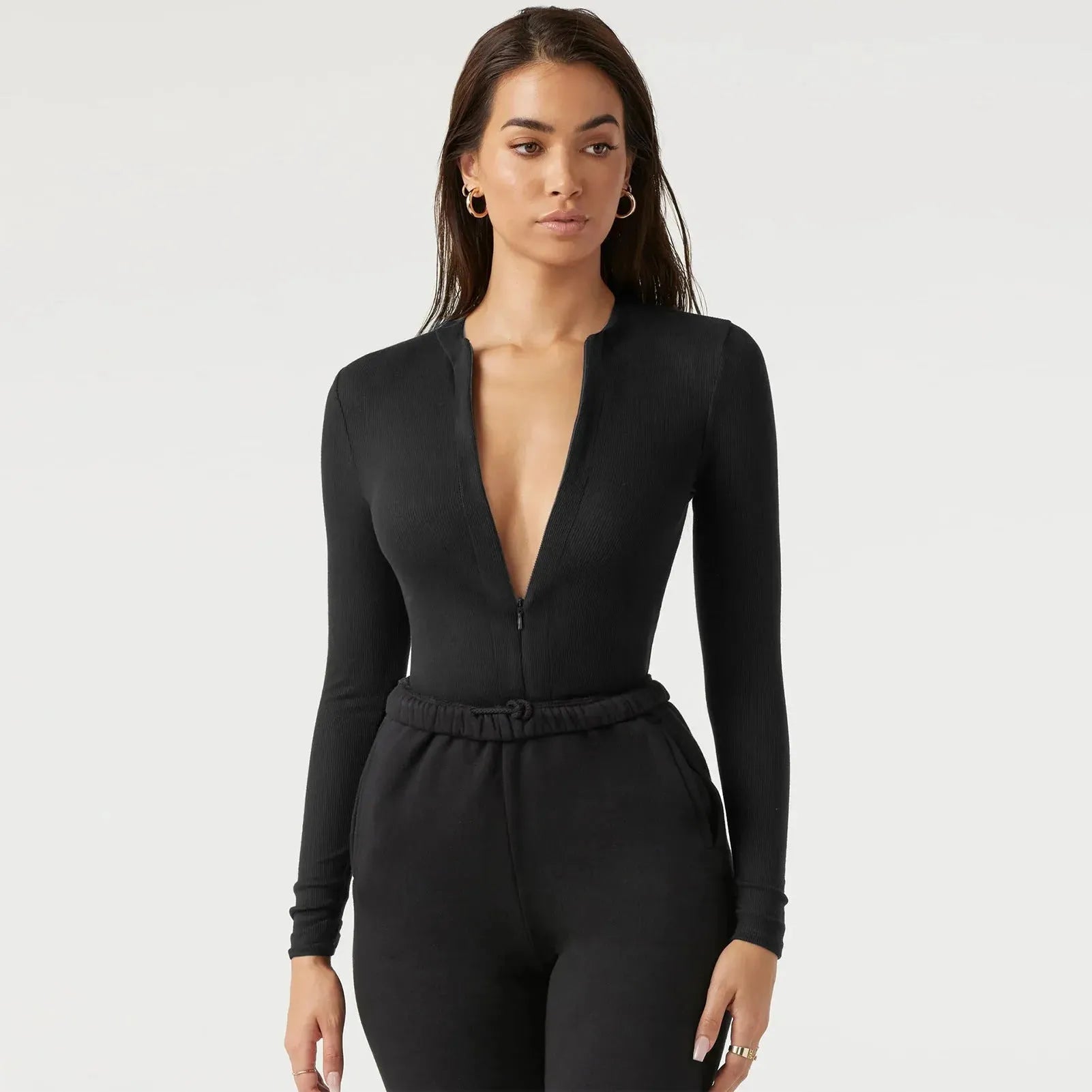 Long Sleeve Zipper Jumpsuit Fashion V-Neck Slim Fit - Bellarte Enchanté Long Sleeve Zipper Jumpsuit Fashion V-Neck Slim Fit